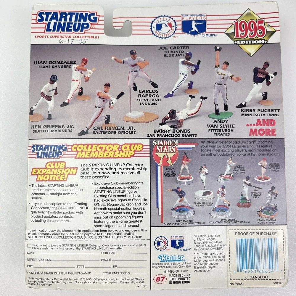 Jose Canseco Texas Rangers Starting Lineup 1995 Edition Action Figure Card